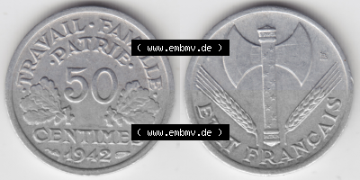 Münze Frankreich Umlaufmünzen Sammlung in PNG 1942-1944, 50 Centimes, Cent 1942 (3) - Digitales Münzen-Bildmaterial einer französischen... Sammlung