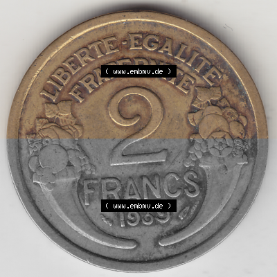 Münze Frankreich Umlaufmünzen Sammlung in PNG 1931-1941, 2 Franken 1939 (Stück 1) LIBERTE EGALITE FRATERNITE (2) - Digitales... Sammlung