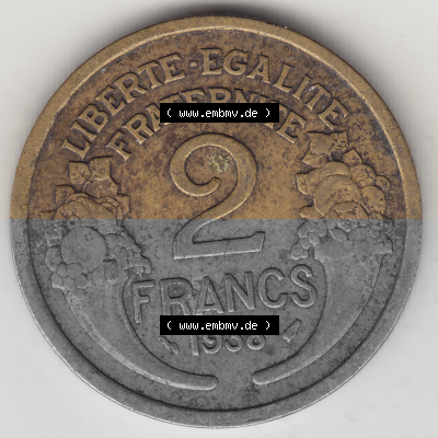 Münze Frankreich Umlaufmünzen Sammlung in PNG 1931-1941, 2 Franken 1938 (Stück 2) LIBERTE EGALITE FRATERNITE (2) - Digitales... Sammlung