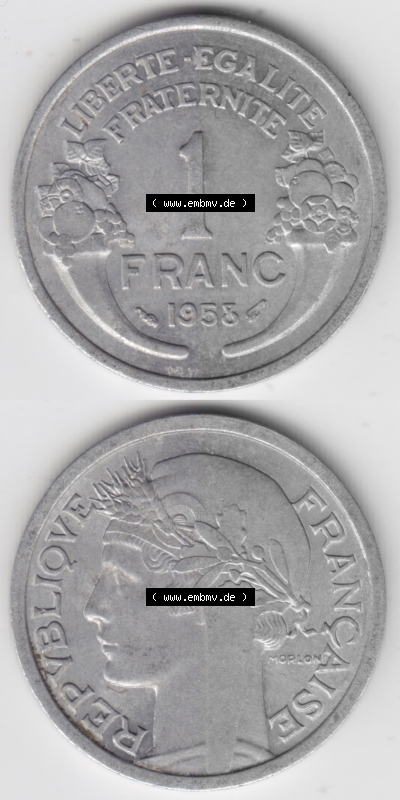 Münze Frankreich Umlaufmünzen Sammlung in PNG 1941-1959, 1 Francs, Franken 1958 (4) - Digitales Münzen-Bildmaterial einer französischen... Sammlung
