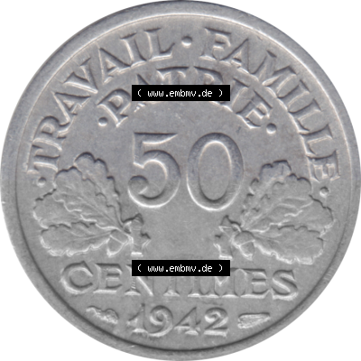 Münze Frankreich Umlaufmünzen Sammlung in PNG 1942-1944, 50 Centimes, Cent 1942 (Stück 1) (5) - Digitales Münzen-Bildmaterial... Sammlung