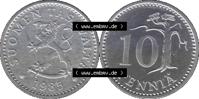 Alte Münzen KMS Finnland, Kursmünzensatz 1976 in Stempelglanz als digitales Computerbild in transparenten PNG 1983-1990, 10... Sammlung