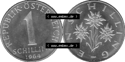 Österreich 1 / Ein Schilling in Graustufen 1959-2001, 1 Schilling 1964 (Stück 1) Graustufen Sammlung