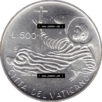 Alte Münze aus der Vatikanstadt / Vatikan als PNG-Grafik 1969-1969, Silbermünze 500 Fünfhundert Lire, mit Engel-Darstellung... Sammlung