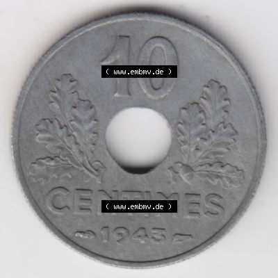 Münze Frankreich Umlaufmünzen Sammlung in PNG 1941-1943, 10 Centimes, Etat Francais 1943 (1) - Digitales Münzen-Bildmaterial... Sammlung