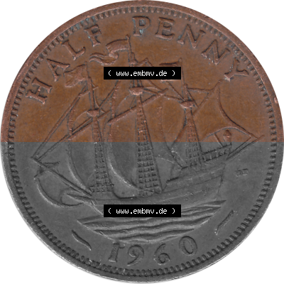 Münzen Großbritannien Umlaufmünzen Sammlung in PNG 1954-1970, Half Penny, Halber Pence 1960 (Stück 1), Elisabeth II. (6) -... Sammlung