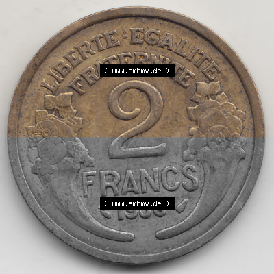 Münze Frankreich Umlaufmünzen Sammlung in PNG 1931-1941, 2 Franken 1936 (Stück 1) LIBERTE EGALITE FRATERNITE (2) - Digitales... Sammlung