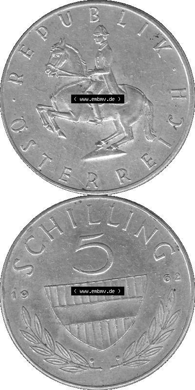 5 / Fünf Schilling Österreich in s/w Schwarzweiß bzw. Graustufen Farbgebung von Scanner transparenten PNG 1960-1968, 5 Fünf... Sammlung