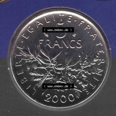 Münze Frankreich aus KMS Umlaufmünzen Sammlung in PNG 2000, 5 Francs (1) - Digitales Münzen-Bildmaterial einer französischen... Sammlung