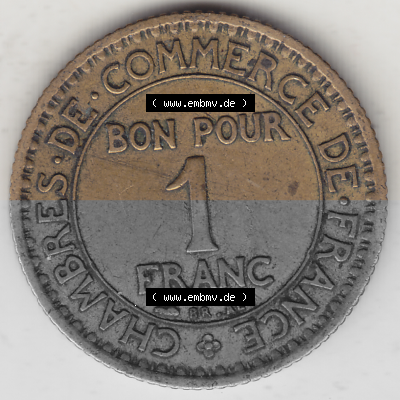 Münze Frankreich Umlaufmünzen Sammlung in PNG 1922-1927, 1 Franken, BON POUR One Franc, 1922 (Stück 2) CHAMBRES DE COMMERCE... Sammlung