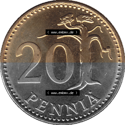 Alte Münzen KMS Finnland, Kursmünzensatz 1976 in Stempelglanz als digitales Computerbild in transparenten PNG 1963-1990, 20... Sammlung