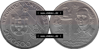Alte Gedenkmünze aus Portugal als PNG-Grafik 1992, 200 Escudos, America 1492, Novomundo, Xpo Perens Sammlung