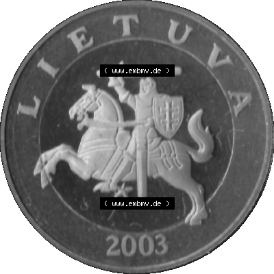 Litauen Kursmünzensatz 1998-2014, 2 Litai 2003 (Stück 1) Graustufen, Digitales Bildmaterial von Münzen aus Litauen Sammlung