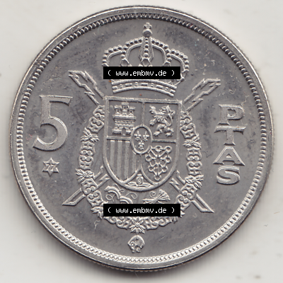 Münze Spanien / España Umlaufmünzen Sammlung in PNG 1975-1980, 5 PTAS Peseten, 1977 (Stück 1) (2) - Digitales Münzen-Bildmaterial... Sammlung