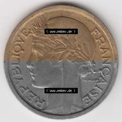 Münze Frankreich Umlaufmünzen Sammlung in PNG 1931-1941, 1 Francs, Franken 1938 (2) - Digitales Münzen-Bildmaterial einer französischen... Sammlung