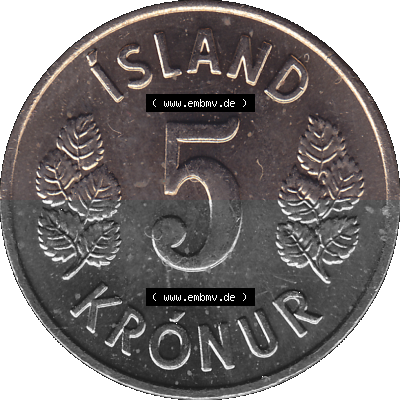 Island Umlaufmünze 1969-1980, 5 Kronur 1973 (Stück 1), 5 Isländische Kronen Sammlung