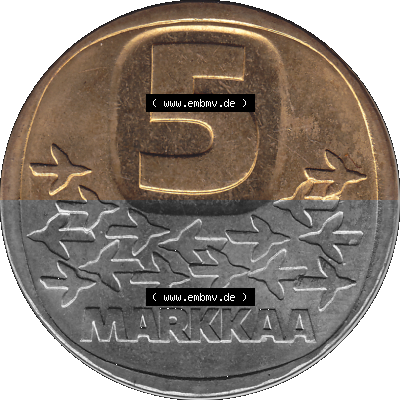 Alte Münzen KMS Finnland, Kursmünzensatz 1976 in Stempelglanz als digitales Computerbild in transparenten PNG 1979-1993, 5 Markkaa... Sammlung
