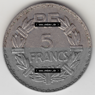 Münze Frankreich Umlaufmünzen Sammlung in PNG 1933-1938, 5 Franken - Francs RF 1933 (2) - Digitales Münzen-Bildmaterial einer... Sammlung