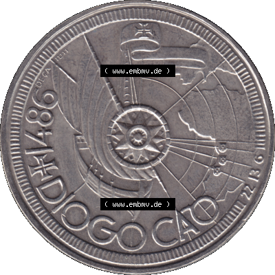 'Alte Gedenkmünze aus Portugal als PNG-Grafik 1987, 100 Escudos, Diogo Cao 1486. Rückseite der portugiesischen Gedenkmünze... Sammlung