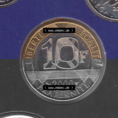 Münze Frankreich aus KMS Umlaufmünzen Sammlung in PNG 2000, 10 Francs (1) - Digitales Münzen-Bildmaterial einer französischen... Sammlung