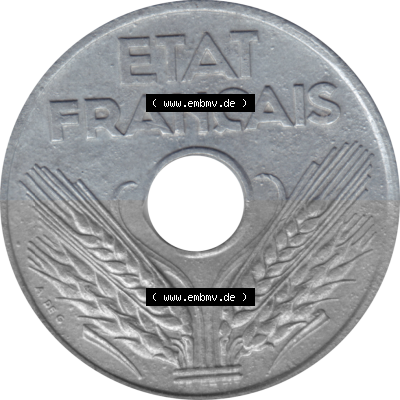 Münze Frankreich Umlaufmünzen Sammlung in PNG 1941-1944, 20 Centimes, Cent 1943 (Stück 1) (6) - Digitales Münzen-Bildmaterial... Sammlung