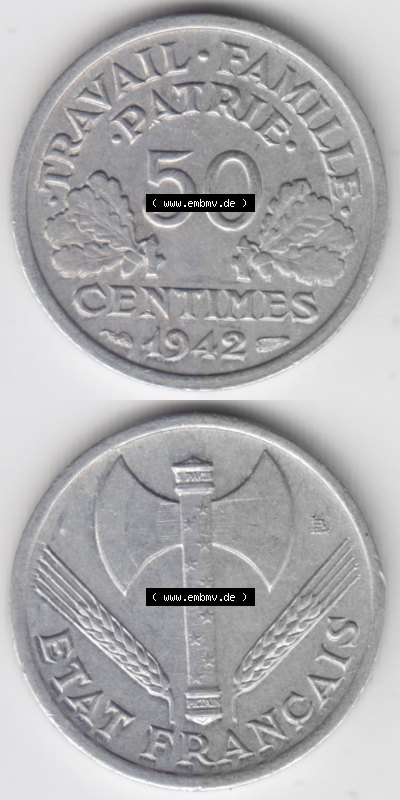Münze Frankreich Umlaufmünzen Sammlung in PNG 1942-1944, 50 Centimes, Cent 1942 (4) - Digitales Münzen-Bildmaterial einer französischen... Sammlung