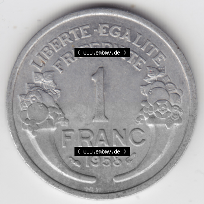 Münze Frankreich Umlaufmünzen Sammlung in PNG 1941-1959, 1 Francs, Franken 1958 (1) - Digitales Münzen-Bildmaterial einer französischen... Sammlung