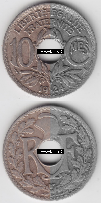 Münze Frankreich Umlaufmünzen Sammlung in PNG 1917-1938, 10 Centimes, Cent 1924 (4) - Digitales Münzen-Bildmaterial einer französischen... Sammlung