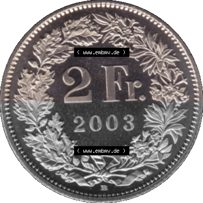KMS Schweiz in original Farbgebung vom Scanner transparenten PNG 1983-2018, 2 Franken 2003 Sammlung