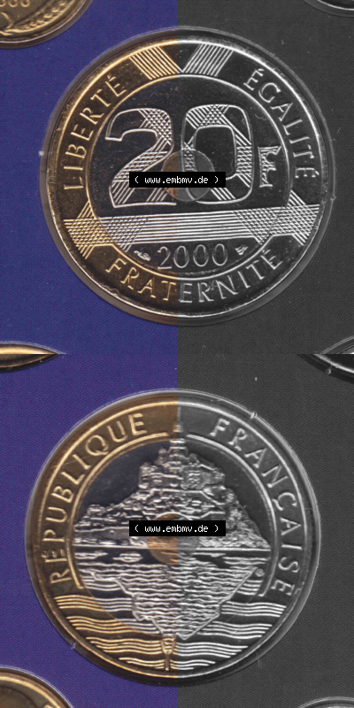 Münze Frankreich aus KMS Umlaufmünzen Sammlung in PNG 2000, 20 Francs (4) - Digitales Münzen-Bildmaterial einer französischen... Sammlung