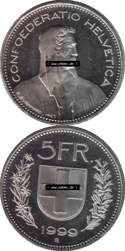 KMS Schweiz in original Farbgebung vom Scanner transparenten PNG 1994-2018, 5 Franken 1999 Sammlung