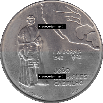 Alte Gedenkmünze aus Portugal als PNG-Grafik 1992, 200 Escudos, California 1542, Joao Rodrigues Cabrilho Sammlung
