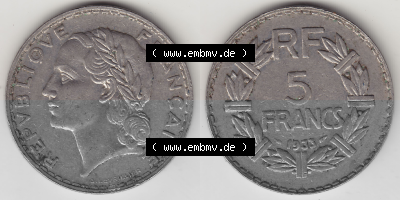 Münze Frankreich Umlaufmünzen Sammlung in PNG 1933-1938, 5 Franken - Francs RF 1933 (3) - Digitales Münzen-Bildmaterial einer... Sammlung