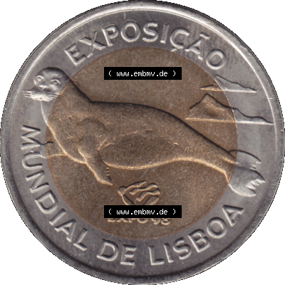 'Alte Gedenkmünze aus Portugal als PNG-Grafik 1997, 100 Escudos, EXPO98, Exposicao, Mundial de Lisaboa. Rückseite der portugiesischen... Sammlung