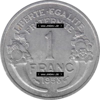 Münze Frankreich Umlaufmünzen Sammlung in PNG 1941-1959, 1 Francs, Franken 1958 (Stück 1) (5) - Digitales Münzen-Bildmaterial... Sammlung
