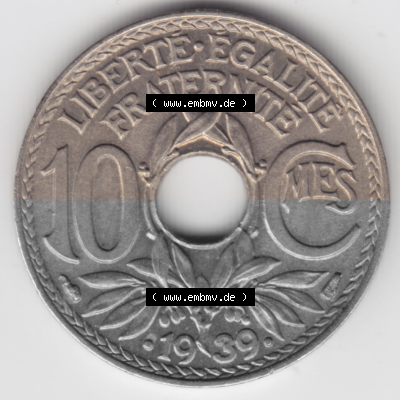 Münze Frankreich Umlaufmünzen Sammlung in PNG 1938-1939, 10 Centimes, Cent 1939 (1) - Digitales Münzen-Bildmaterial einer französischen... Sammlung