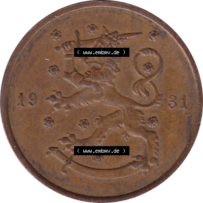 Münze Finnland / SUOMI Umlaufmünzen Sammlung in PNG 1919-1940, 10 Penny, Penniä 1931 (5) - Digital Münzen-Bildmaterial einer... Sammlung