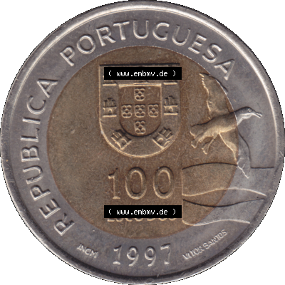 'Alte Gedenkmünze aus Portugal als PNG-Grafik 1997, 100 Escudos, EXPO98, Exposicao, Mundial de Lisaboa. Vorderseite der Gedenkmünze... Sammlung