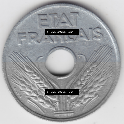 Münze Frankreich Umlaufmünzen Sammlung in PNG 1941-1944, 20 Centimes, Cent 1943 (2) - Digitales Münzen-Bildmaterial einer französischen... Sammlung