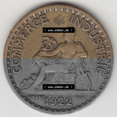 Münze Frankreich Umlaufmünzen Sammlung in PNG 1922-1927, 1 Franken, BON POUR One Franc, 1922 (Stück 1) CHAMBRES DE COMMERCE... Sammlung