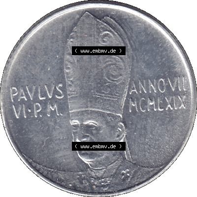 Alte Münze aus der Vatikanstadt / Vatikan als PNG-Grafik 1969-1969, 2 Zwei Lire, mit Engel-Darstellung Papst Paul VI. 1969 Sammlung