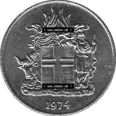 Island Umlaufmünze 1946-1975, 1 Krona 1974 (Stück 1), 1 Isländische Krone Graustufen Sammlung