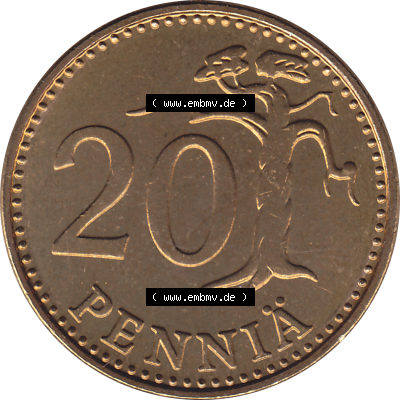 Münze Finnland / SUOMI Umlaufmünzen Sammlung in PNG 1963-1990, 20 Penny Penniä 1976 (Stück 1), SUOMEN TASAVALTA (6) - Digital... Sammlung
