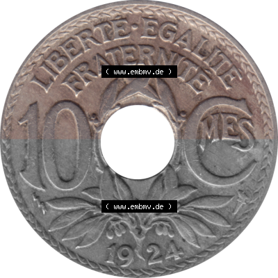 Münze Frankreich Umlaufmünzen Sammlung in PNG 1917-1938, 10 Centimes, Cent 1924 (Stück 1) (5) - Digitales Münzen-Bildmaterial... Sammlung