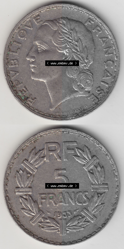 Münze Frankreich Umlaufmünzen Sammlung in PNG 1933-1938, 5 Franken - Francs RF 1933 (4) - Digitales Münzen-Bildmaterial einer... Sammlung