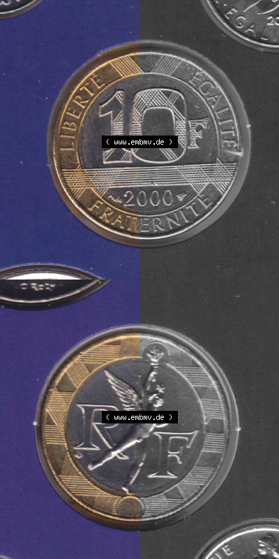 Münze Frankreich aus KMS Umlaufmünzen Sammlung in PNG 2000, 10 Francs (4) - Digitales Münzen-Bildmaterial einer französischen... Sammlung