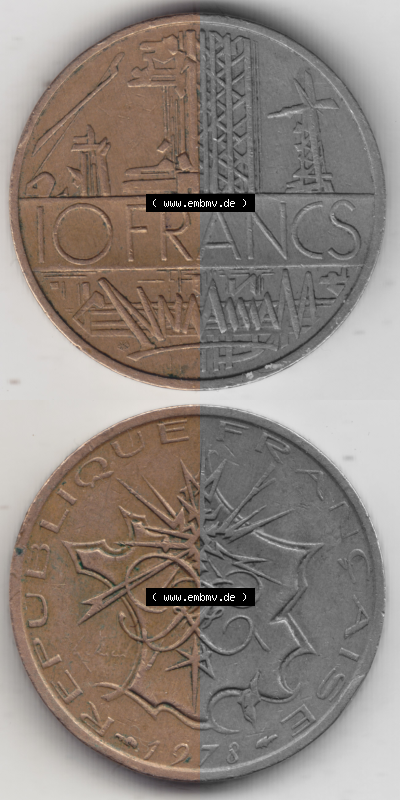 Münze Frankreich Umlaufmünzen Sammlung in PNG 1974-1987, 10 Franken-Francs 1978 I. (4) - Digitales Münzen-Bildmaterial einer... Sammlung