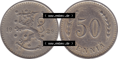 Münze Finnland / SUOMI Umlaufmünzen Sammlung in PNG 1921-1940, 50 Penny, Penniä 1929 (7) - Digital Münzen-Bildmaterial einer... Sammlung