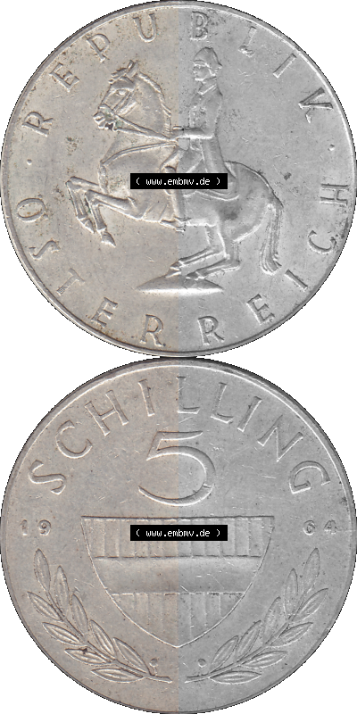 5 / Fünf Schilling Österreich in original Farbgebung von Scanner transparenten PNG 1960-1968, 5 Fünf Schilling 1964 (Stück... Sammlung