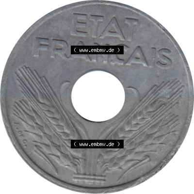Münze Frankreich Umlaufmünzen Sammlung in PNG 1941-1943, 10 Centimes, Etat Francais 1943 (Stück 1) (6) - Digitales Münzen-Bildmaterial... Sammlung